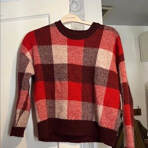 Madewell Red & Burgundy Plaid Crewneck Sweater
